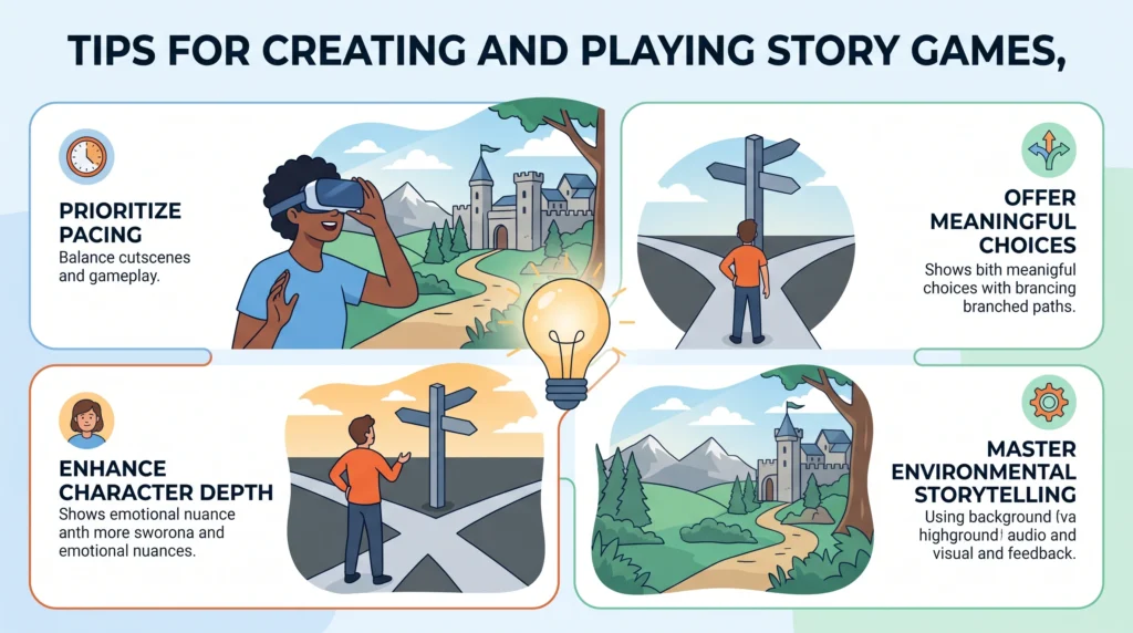 Benefits, drawbacks, and tips for playing story games.
