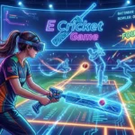 E Cricket game showing realistic cricket gameplay and an esports stadium