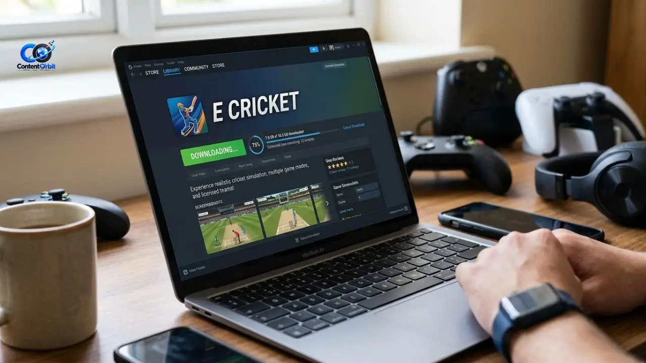 E Cricket game download guide showing the upcoming cricket game and early