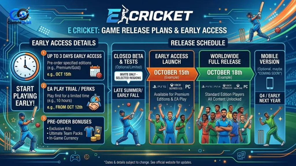 “E-Cricket game release plans and early access details”