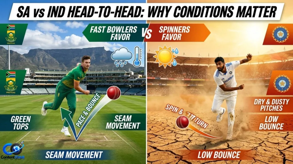 SA vs IND head-to-head record and why pitch and weather conditions matter in South Africa vs India cricket matches.