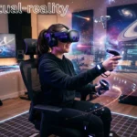 Virtual reality headset being used for immersive gaming