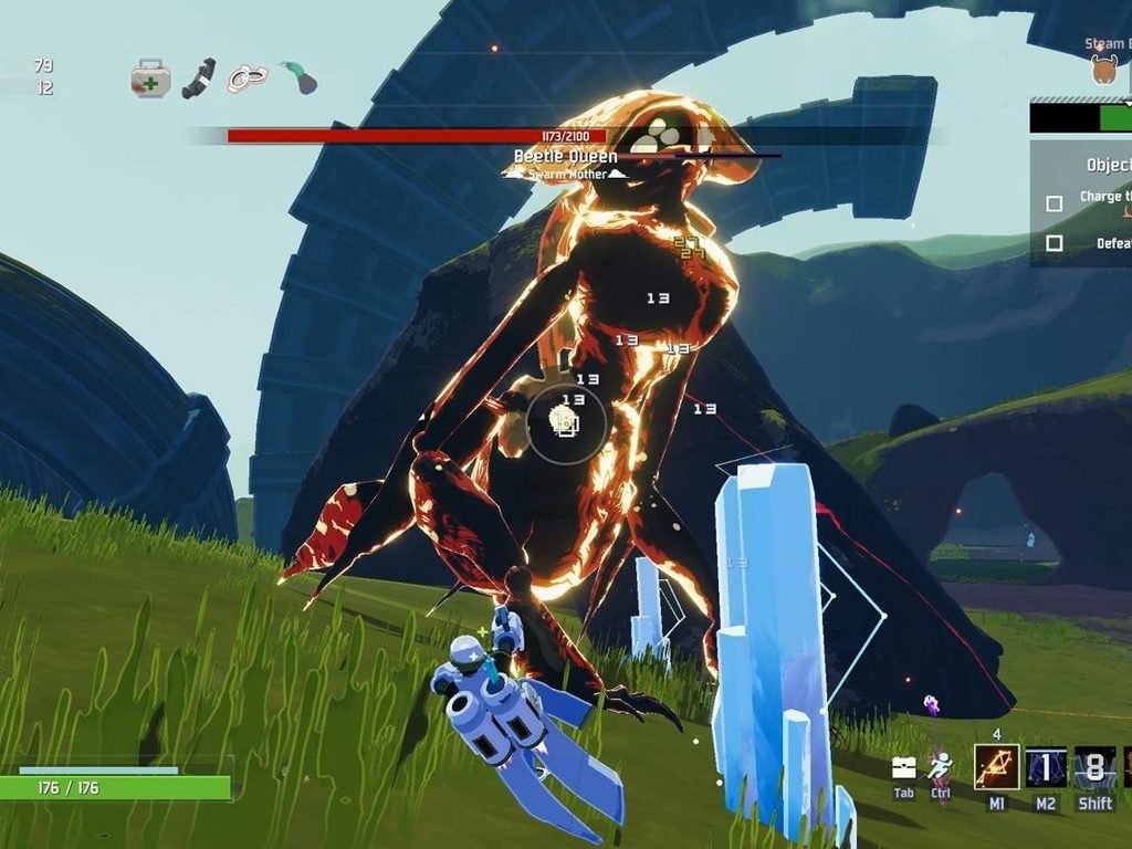 Risk of Rain 2 roguelike third-person shooter game with intense combat and alien enemies 🎮