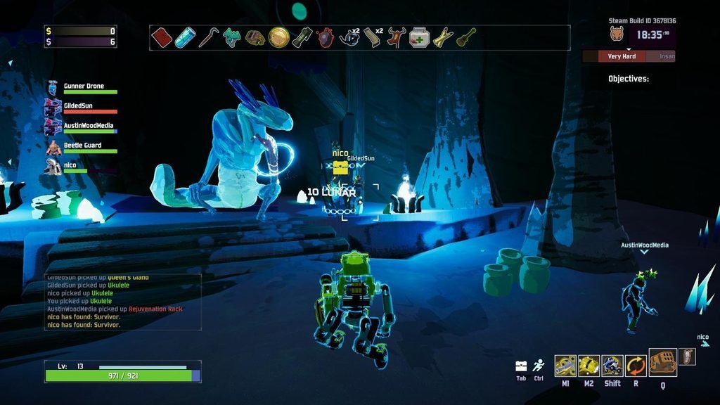 Risk of Rain 2 roguelike third-person shooter game with intense combat and alien enemies 🎮