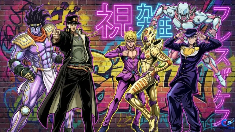 JoJo characters including Jotaro, Josuke, Giorno, Jolyne, Jonathan, Joseph, and Dio