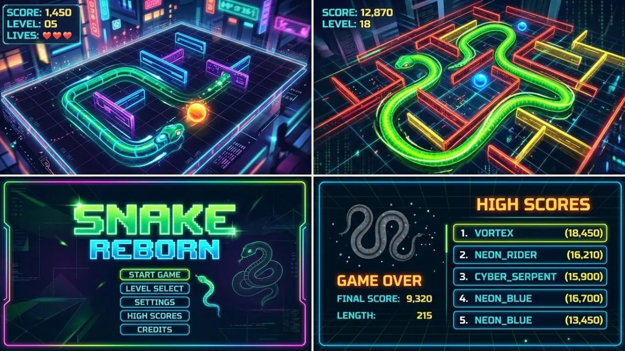 Snake Game classic arcade gameplay with a snake collecting food