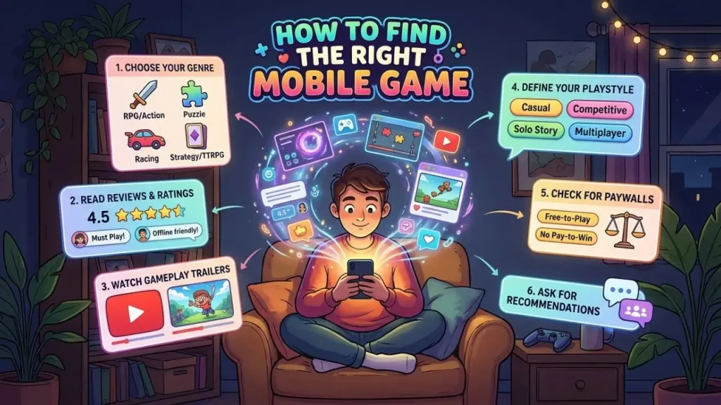How to find the right mobile game for your interests, smartphone, age, and gaming preferences. I AI Generated