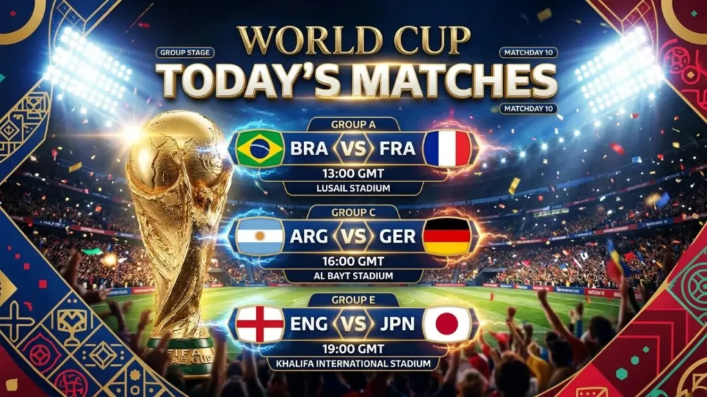 World Cup matches today with football teams competing in an international tournament © ContentOrbit.co.uk